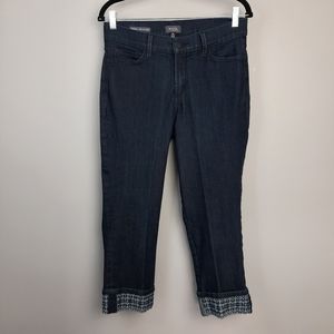 NYDJ Dayla Wide Cuff Embroidered Dark Wash Capri Jeans size 10